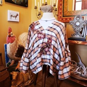 Copper Feather Design! One of a kind Plaid Pancho